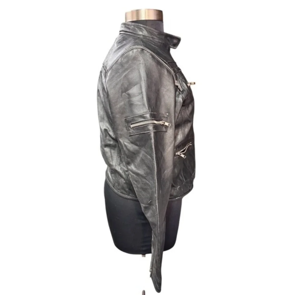 Vance Leather collection‎ women XXXXL Black Genuine Motorcycle Jacket 11 Zippers
